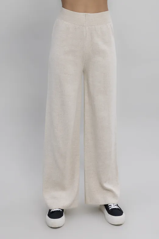 Bayan Ekru Bol Paça Triko Pantolon - BSL