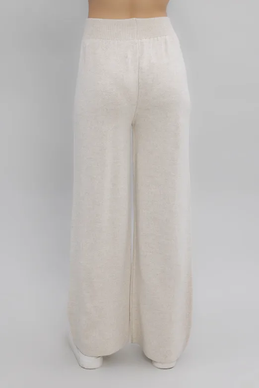 Bayan Ekru Bol Paça Triko Pantolon - BSL