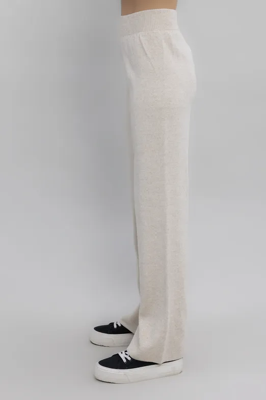 Bayan Ekru Bol Paça Triko Pantolon - BSL