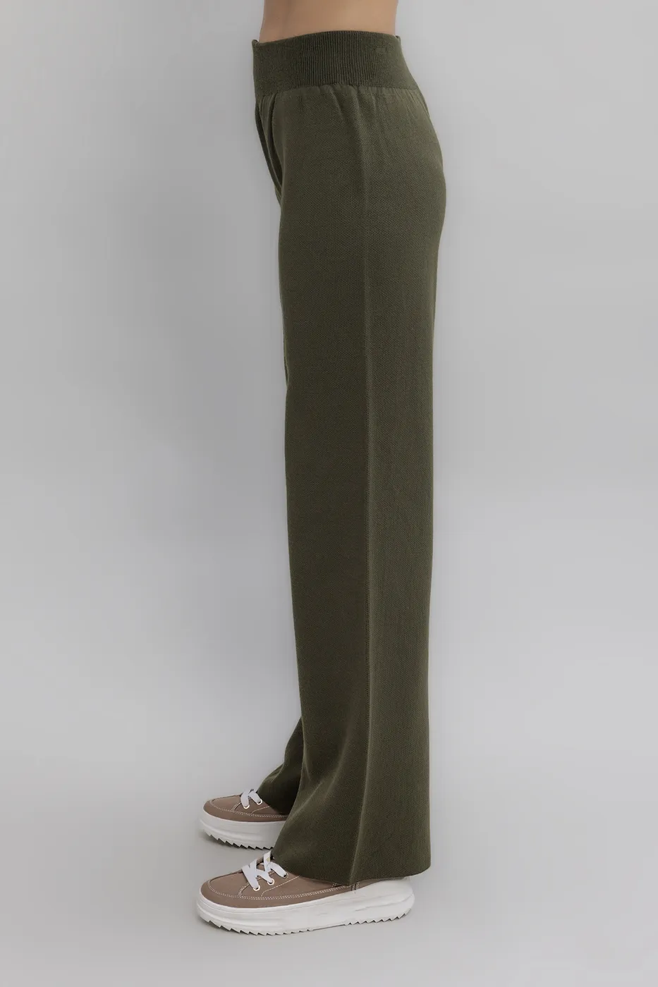 Bayan Haki Bol Paça Triko Pantolon