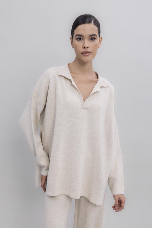 Bayan  Yakalı Oversize Triko Kazak