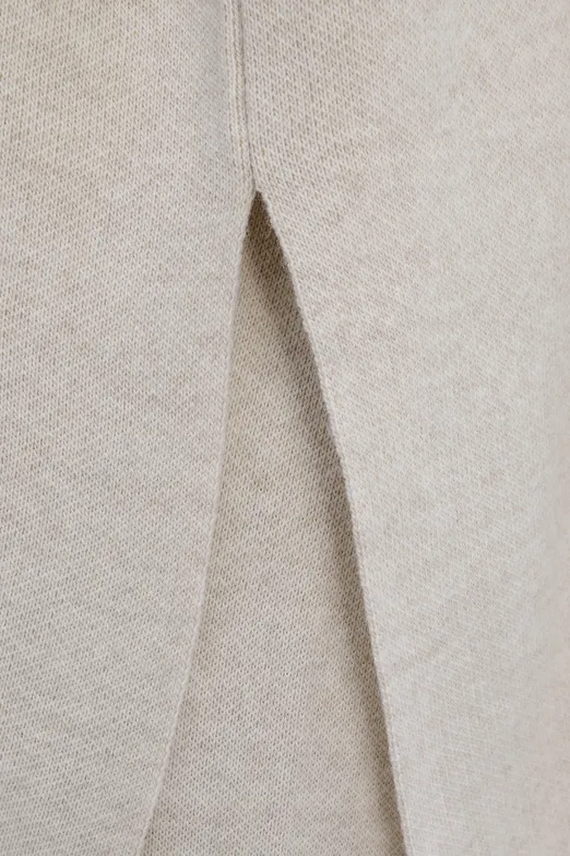 Bayan Ekru Yakalı Oversize Triko Kazak - BSL