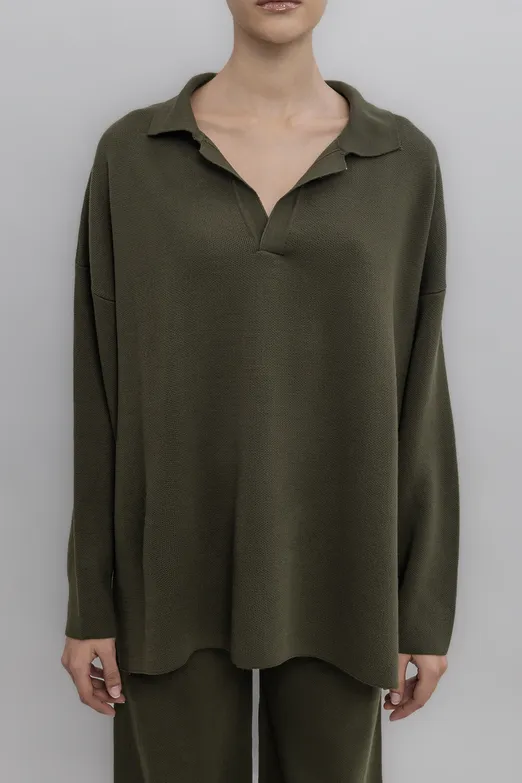 Bayan Haki Yakalı Oversize Triko Kazak - BSL