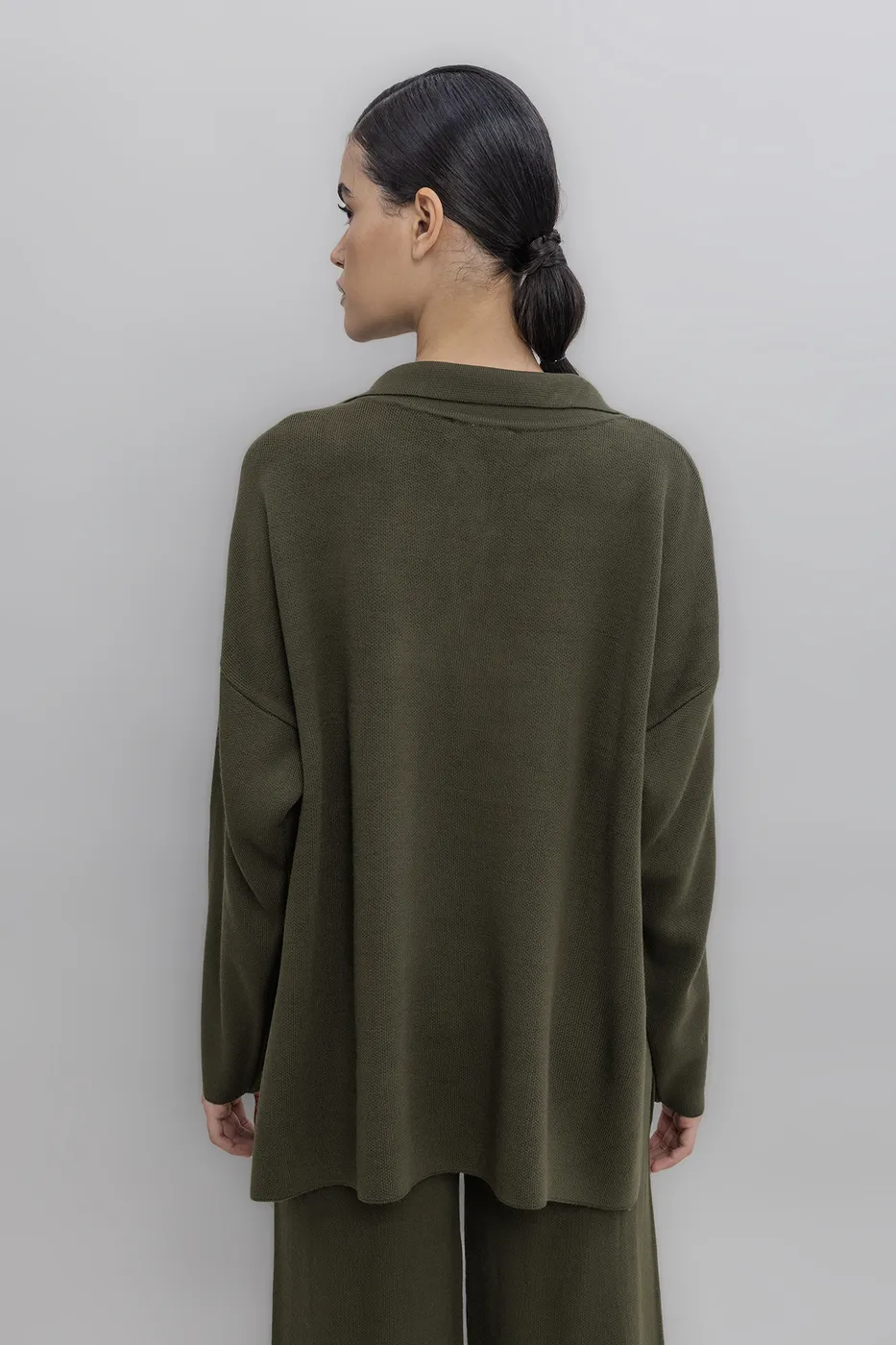 Bayan Haki Yakalı Oversize Triko Kazak