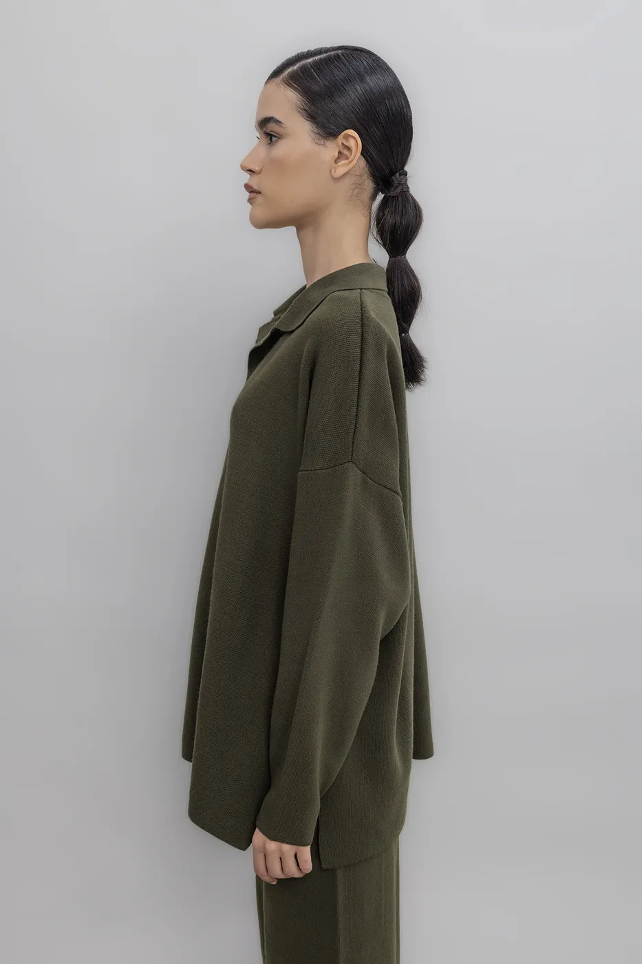 Bayan Haki Yakalı Oversize Triko Kazak