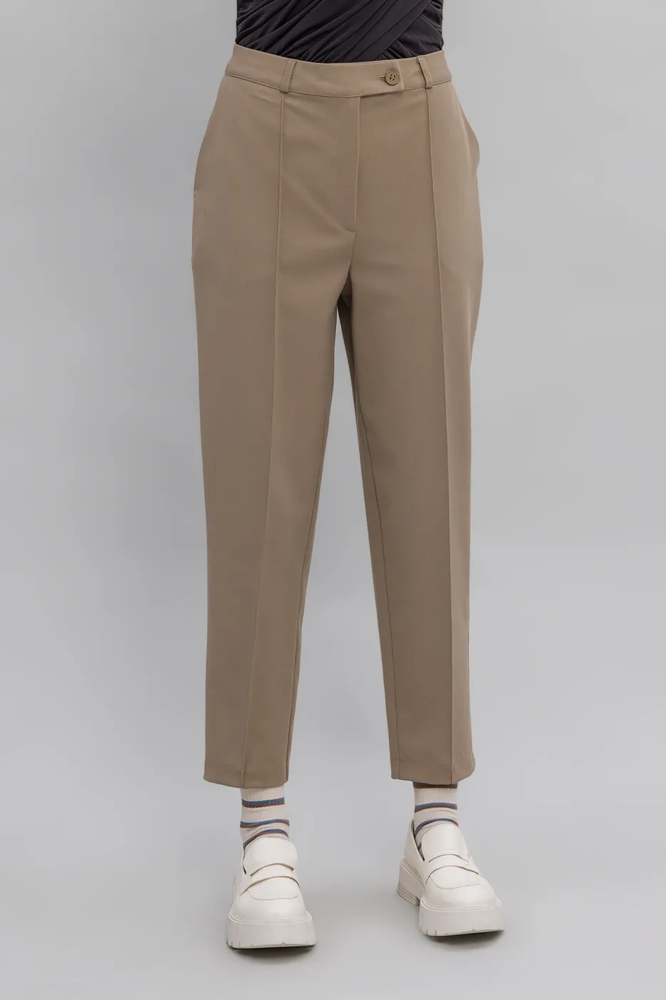 Bayan Bej Dar Paça Klasik Pantolon