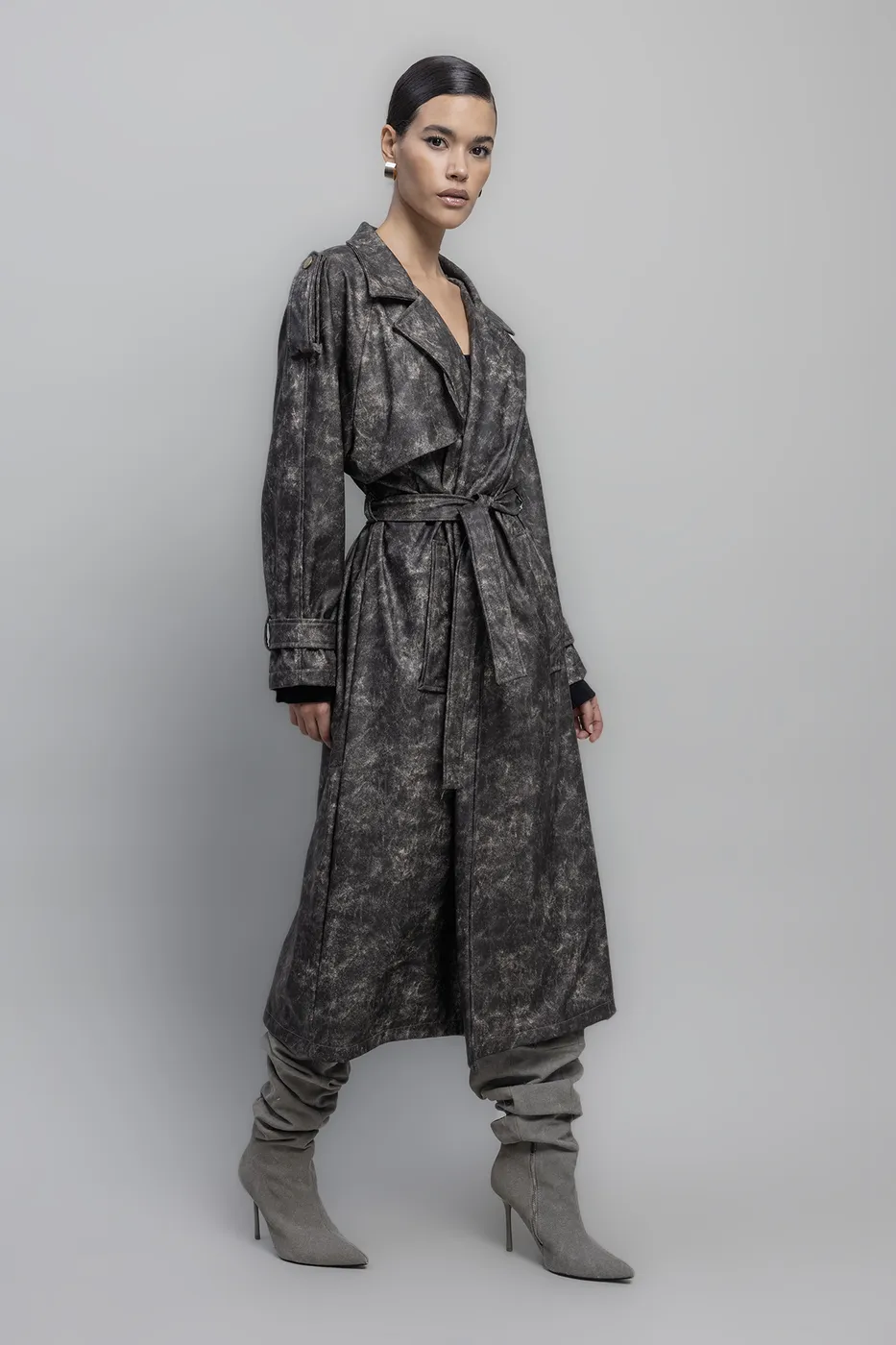 Bayan Kahverengi Vintage Görünümlü Astarlı Trençkot