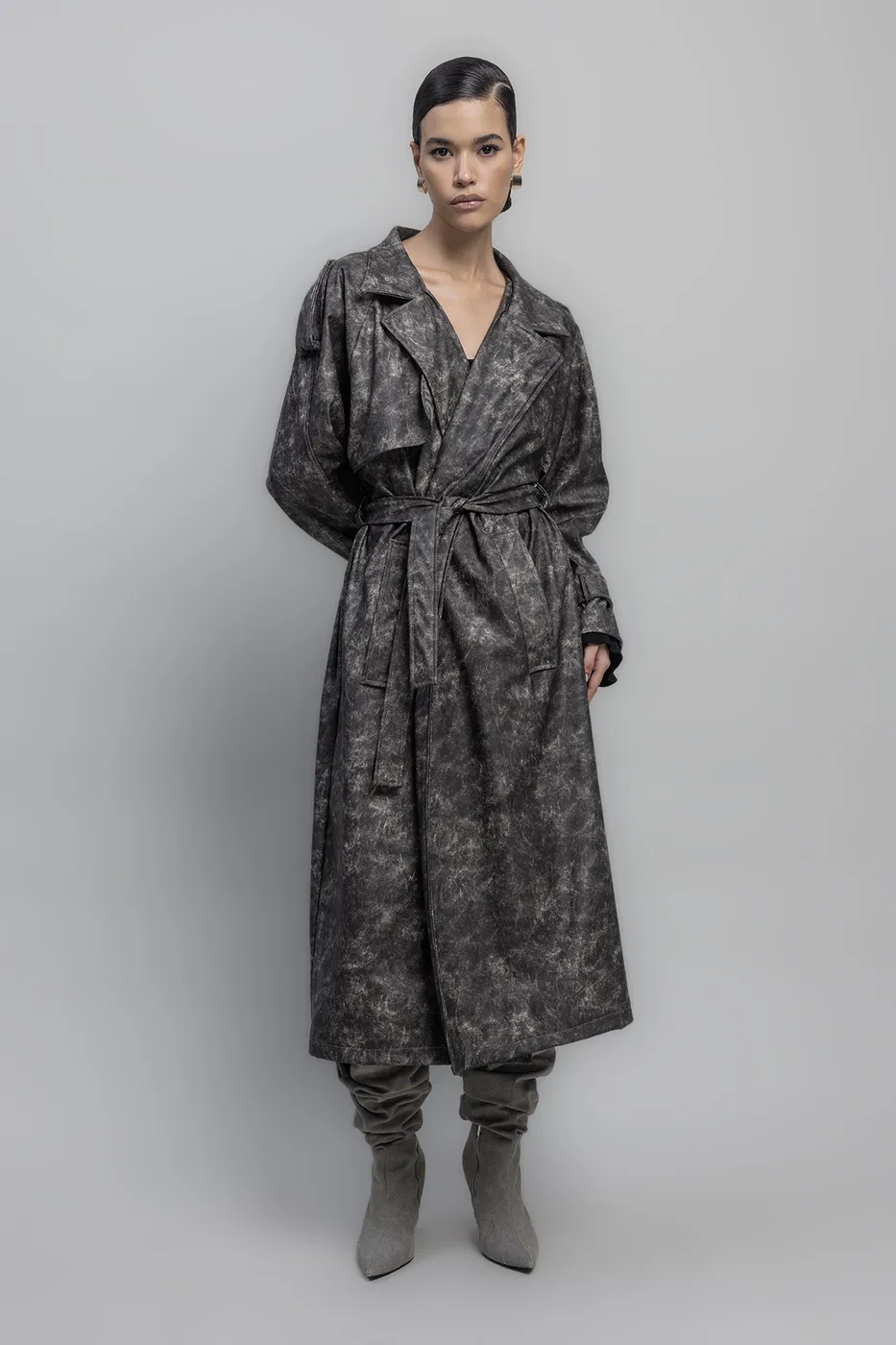 Bayan Kahverengi Vintage Görünümlü Astarlı Trençkot