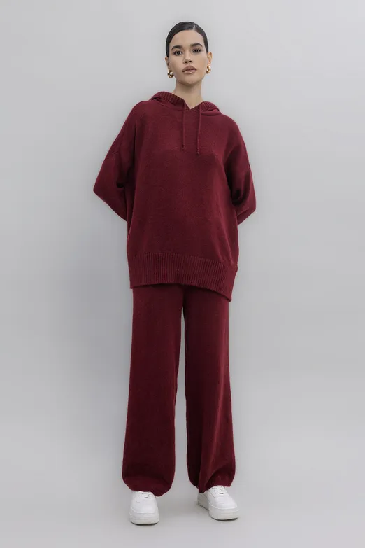 Bayan Bordo Triko Bol Pantolon - BSL