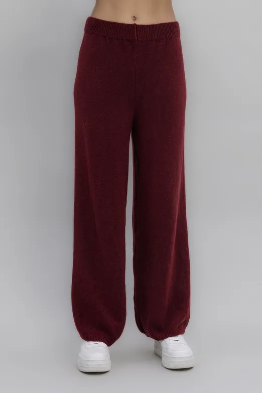Bayan Bordo Triko Bol Pantolon - BSL