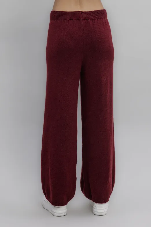 Bayan Bordo Triko Bol Pantolon - BSL