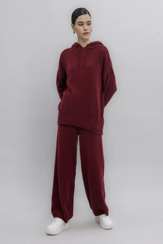 Bayan Bordo Triko Bol Pantolon - BSL