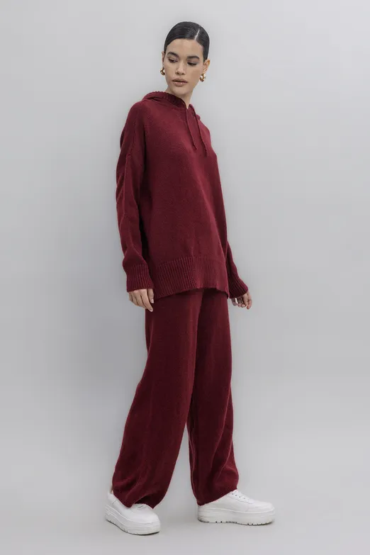 Bayan Bordo Triko Bol Pantolon - BSL