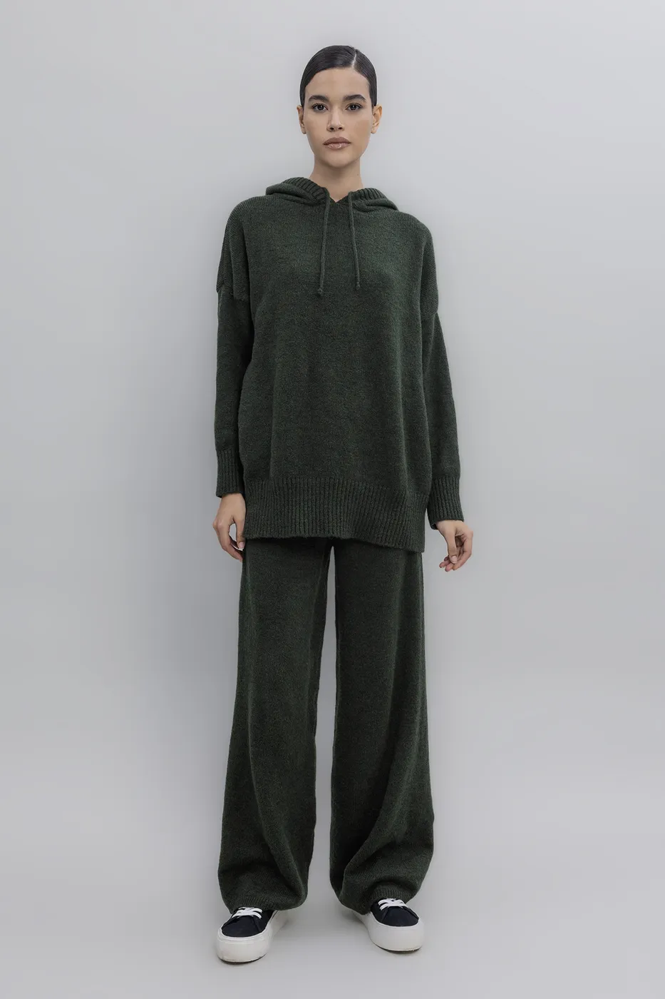 Bayan Yeşil Triko Bol Pantolon