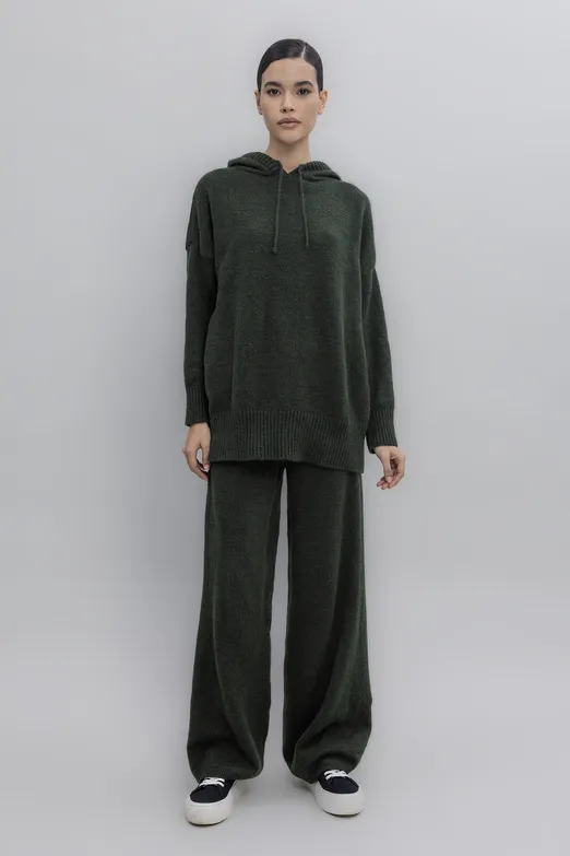 Bayan Yeşil Triko Bol Pantolon - BSL
