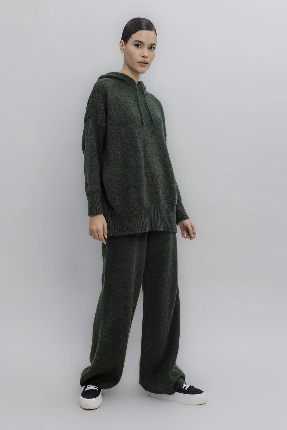 Bayan Yeşil Triko Bol Pantolon