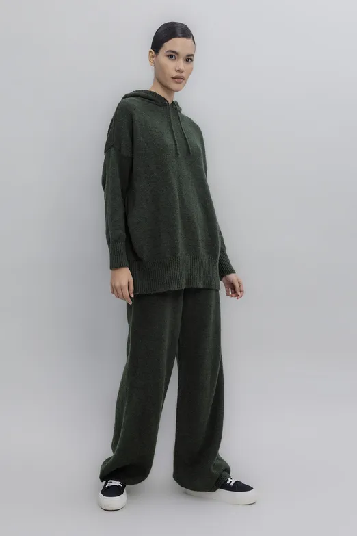 Bayan Yeşil Triko Bol Pantolon - BSL