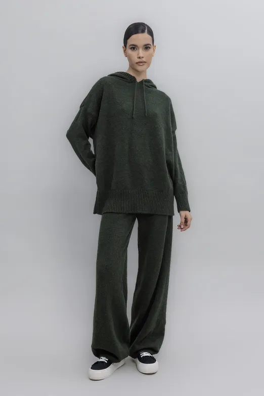 Bayan Yeşil Triko Bol Pantolon - BSL