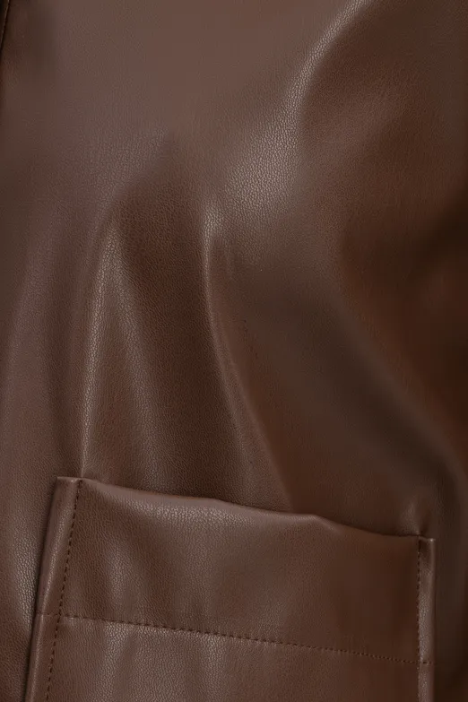 Bayan Taba Crop Suni Deri Gömlek - BSL