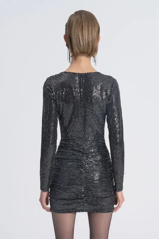 Bayan Siyah Degaje Yakalı Pulpayet Mini Elbise - BSL