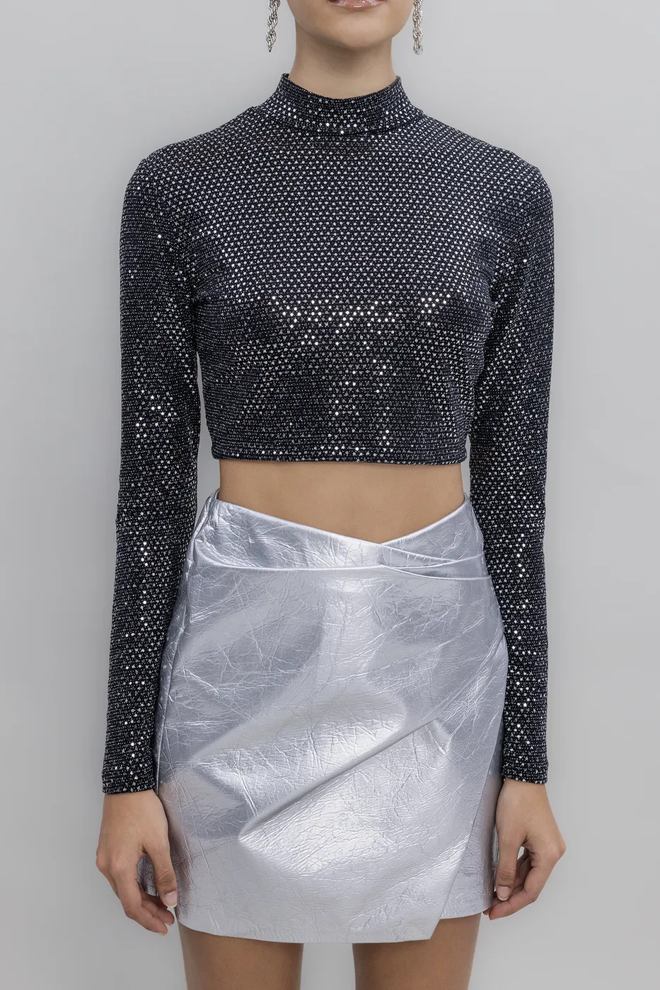 Bayan Siyah Pulpayet Crop Top