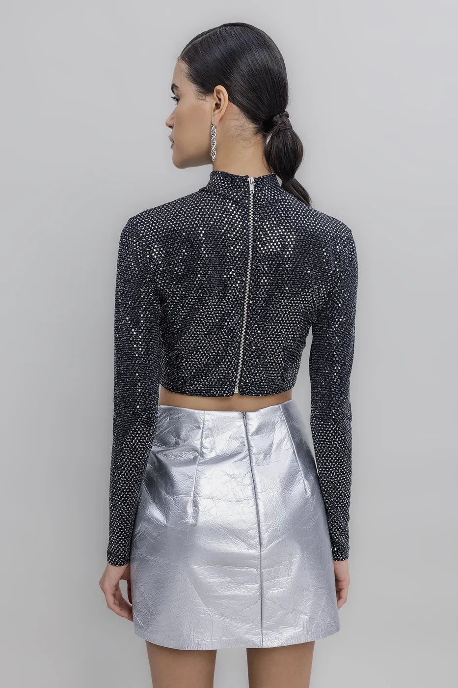 Bayan Siyah Pulpayet Crop Top