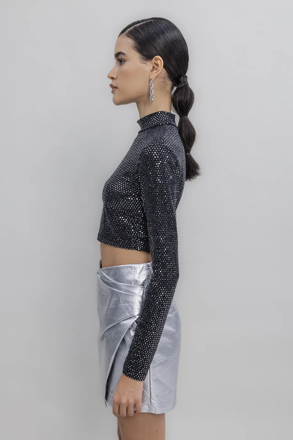 Bayan Siyah Pulpayet Crop Top