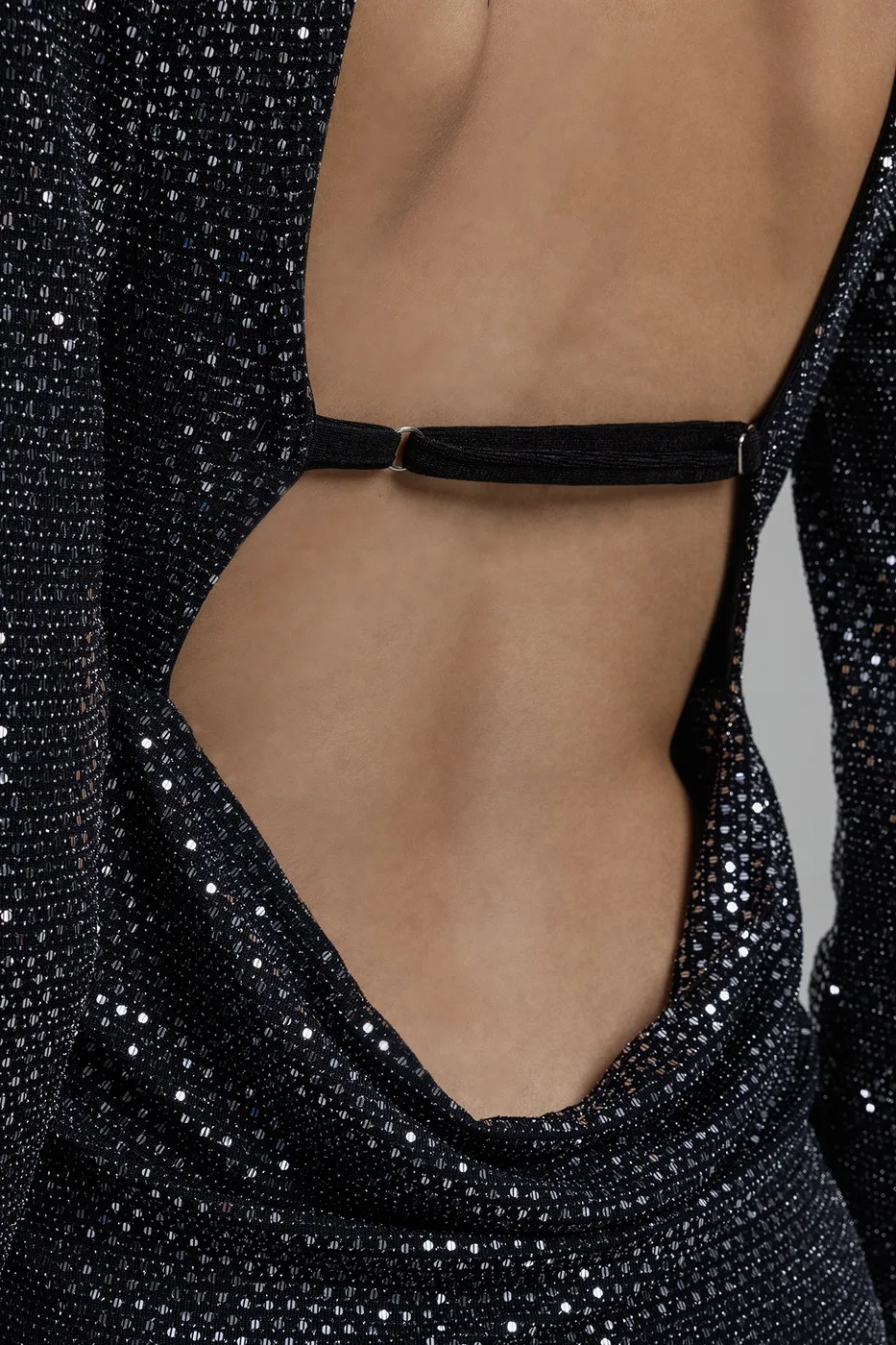 Bayan Siyah Sırt Dekolteli Pulpayet Mini Elbise