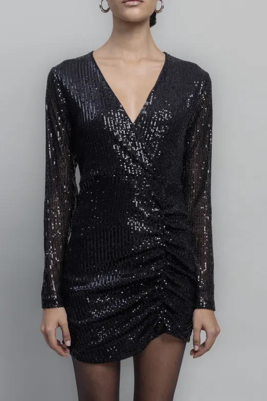 Bayan Siyah Pulpayet Mini Elbise - BSL