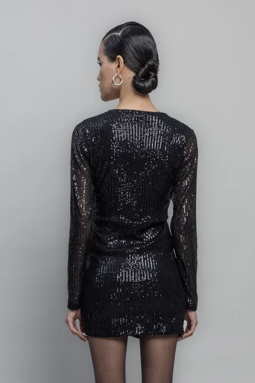 Bayan Siyah Pulpayet Mini Elbise - BSL