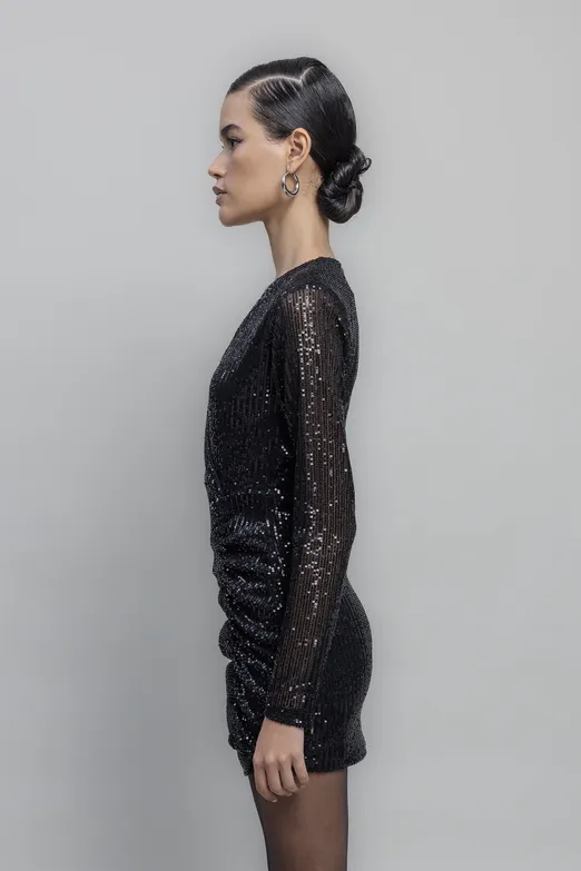 Bayan Siyah Pulpayet Mini Elbise - BSL