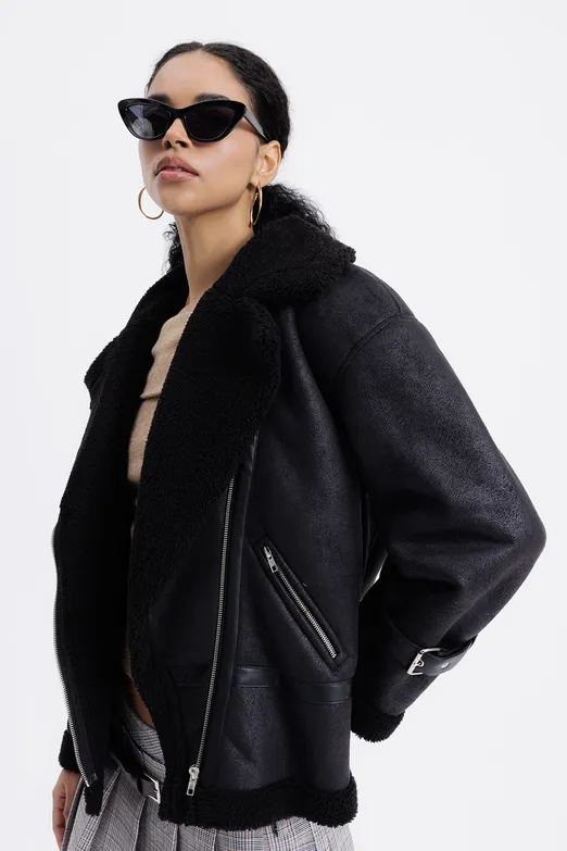 Bayan Siyah İçi Kürklü Mont - BSL