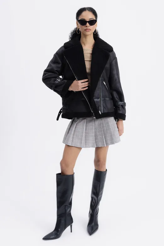 Bayan Siyah İçi Kürklü Mont - BSL