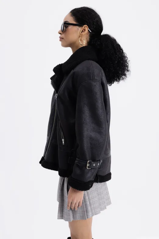 Bayan Siyah İçi Kürklü Mont - BSL