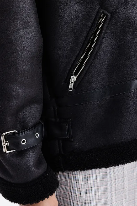 Bayan Siyah İçi Kürklü Mont - BSL