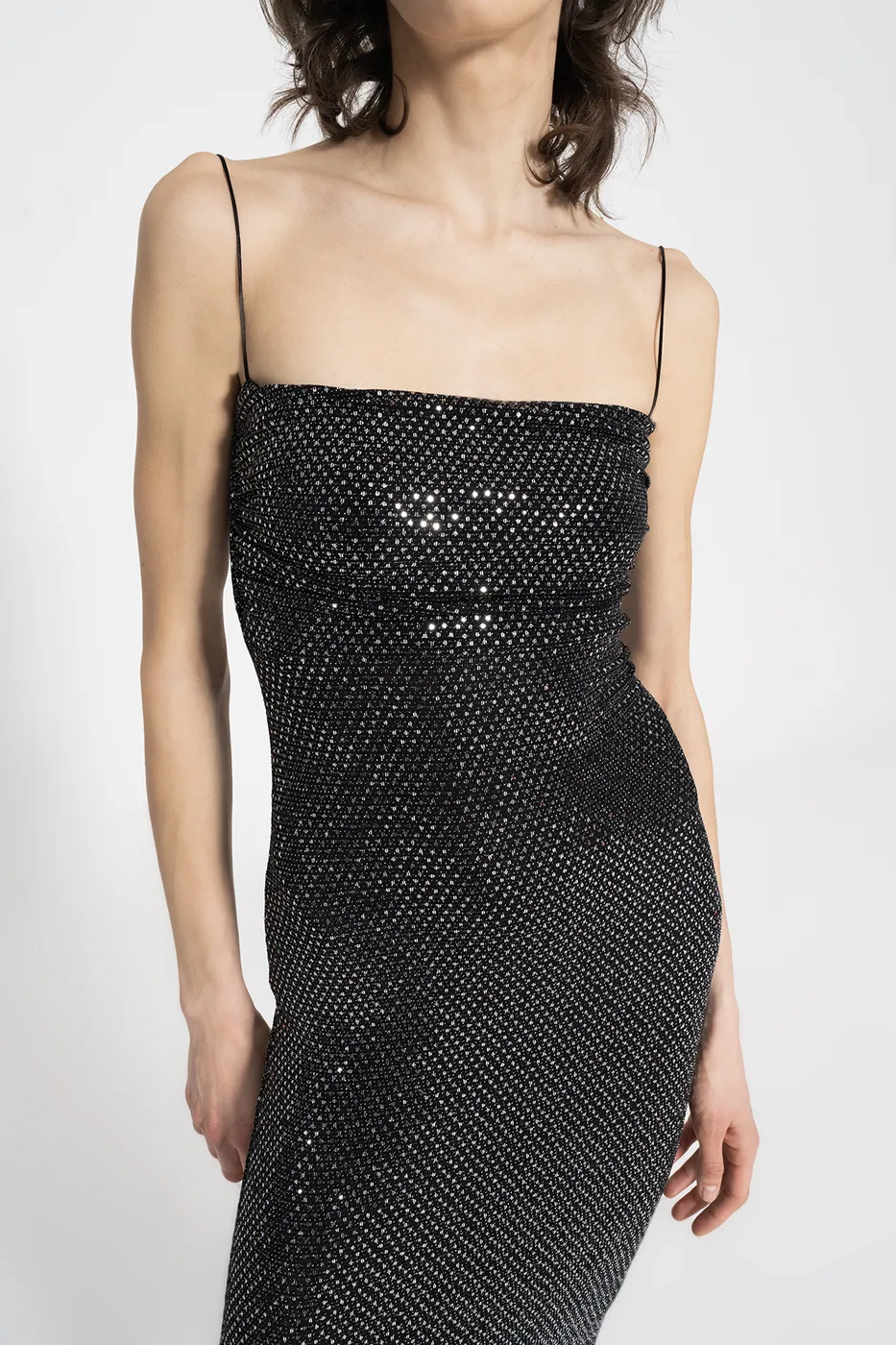 Bayan Gümüş Askılı Pulpayet Midi Elbise