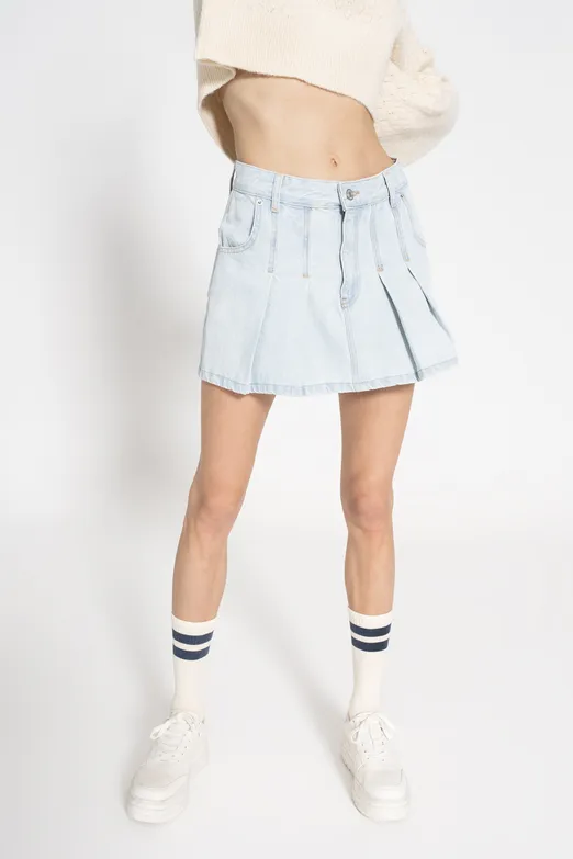 Bayan Mavi Pileli Denim Mini Etek - BSL
