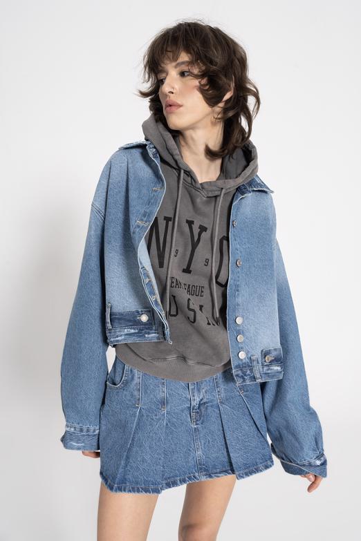 Bayan  Yıpratmalı Denim Mont