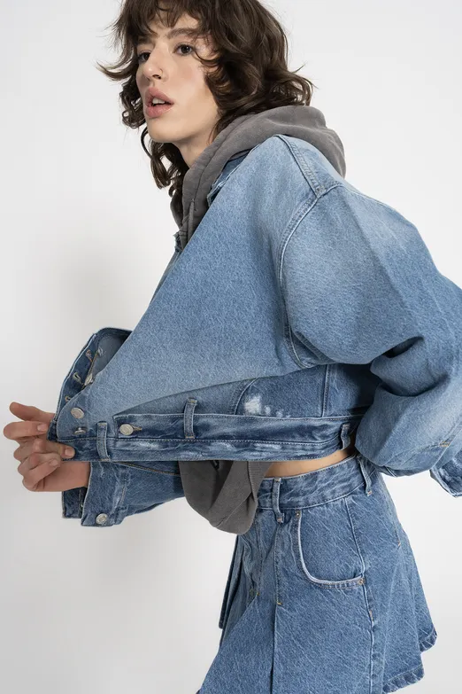 Bayan Mavi Yıpratmalı Denim Mont - BSL