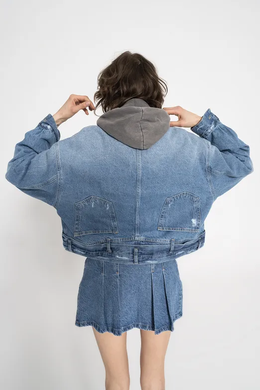 Bayan Mavi Yıpratmalı Denim Mont - BSL