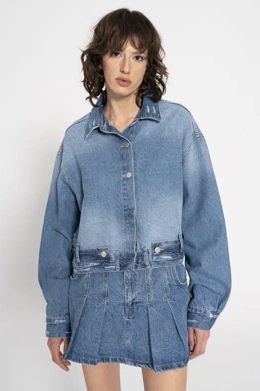 Bayan Mavi Yıpratmalı Denim Mont - BSL