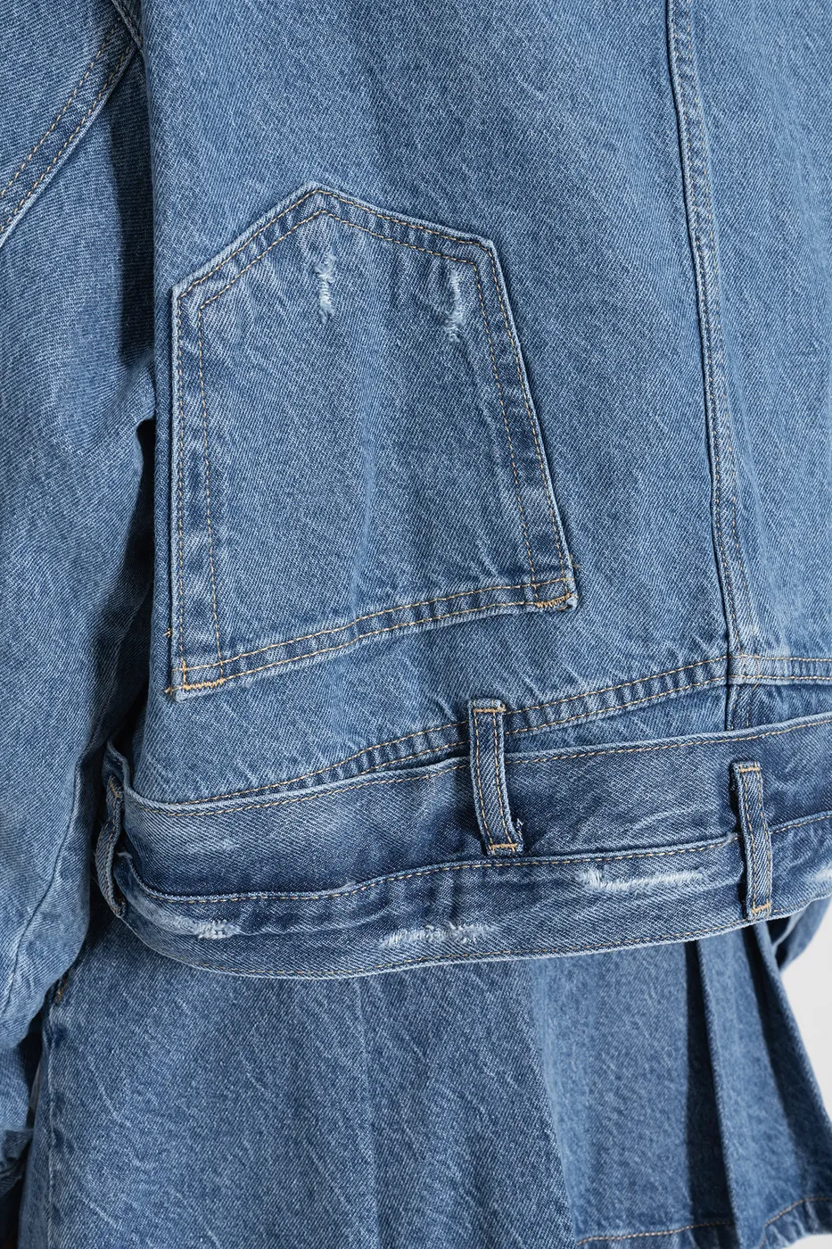 Bayan Mavi Yıpratmalı Denim Mont