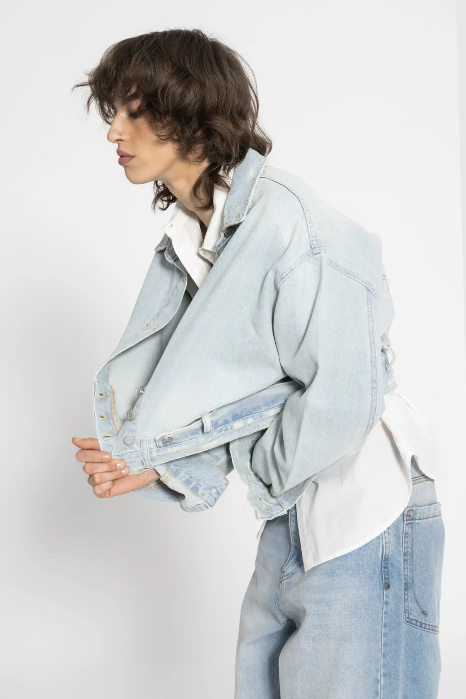 Bayan Mavi Yıpratmalı Denim Mont