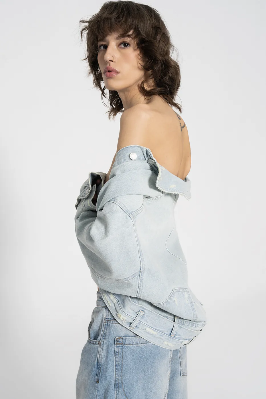 Bayan Mavi Yıpratmalı Denim Mont