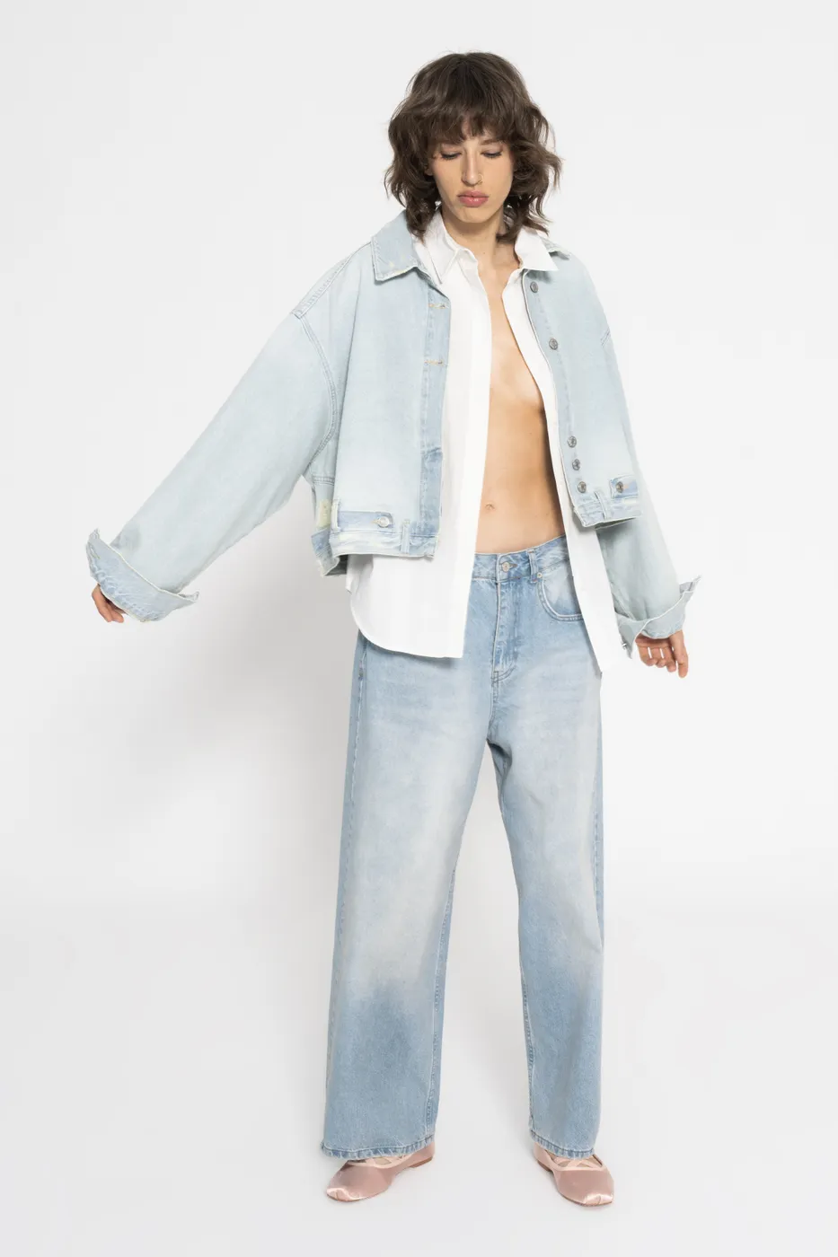 Bayan Mavi Yıpratmalı Denim Mont