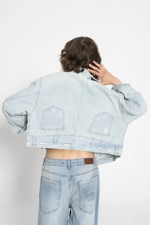 Bayan Mavi Yıpratmalı Denim Mont - BSL