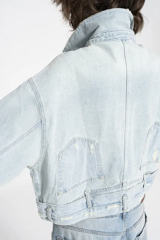 Bayan Mavi Yıpratmalı Denim Mont - BSL