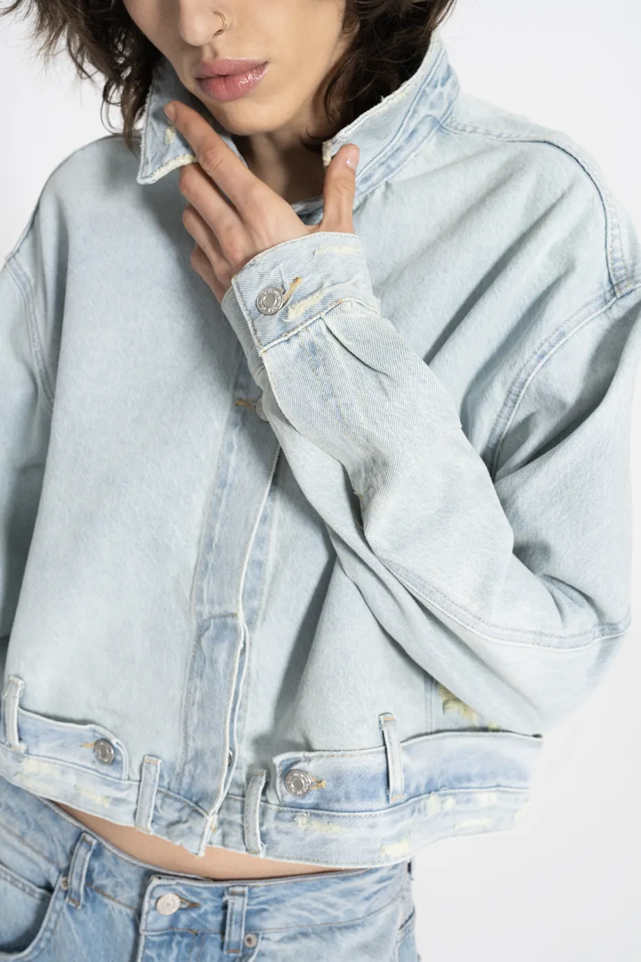 Bayan Mavi Yıpratmalı Denim Mont