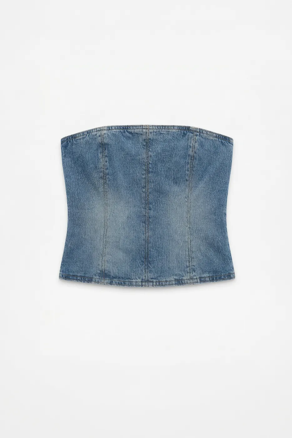 Bayan Mavi Straplez Denim Top