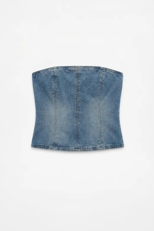 Bayan Mavi Straplez Denim Top - BSL